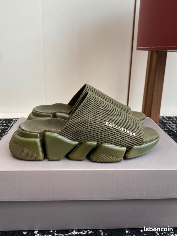 Balenciaga Speed 2.0 Recycled Knit Slide Mule Olive Made In ITALY
